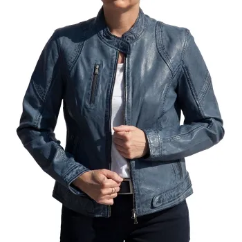 Liva, Damen-Lederjacke, Bikerstyle, Farbe: blue